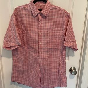 Jos. A. Bank pink and blue check traveler collection short sleeve button-down, M